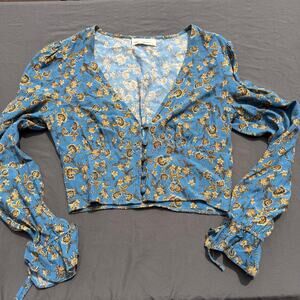 Urban Outfitters Louie Blue Floral Blouse Womens UO Like New Small Sold Out